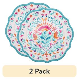 (2 pack)Folk Geo Melamine Dinner Plate, Teal