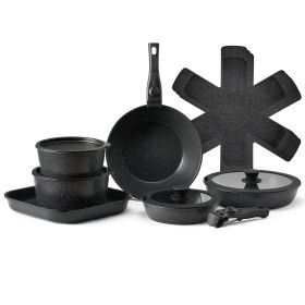 VEVOR 17 Piece Pots and Pans Set, Granite Nonstick Detachable Handle Cookware, Space Saving Induction Cookwares, Kitchen RV Cooking Sets with Fry