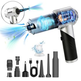 1Pc Cordless Car Vacuum Cleaner Portable Handheld Vacuum With 20000PA Suction Brushless Motor 3 Suction Levels Type-C Rechargeable Compressed Air (Option: silver)