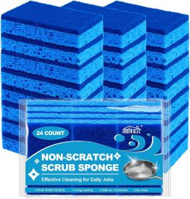 Sponges Kitchen 24pcs, Non-Scratch Scrub Dish Sponge Safe on Non-Stick Cookware, Dual Sided Cleaning Sponges for Kitchen, Household, Bathroom and (Material: Cellulose)