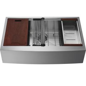 VEVOR Farmhouse Kitchen Sink, 304 Stainless Steel Drop-In Sinks, Top Mount Single Bowl Basin with Ledge & Accessories (size: 30 inch)